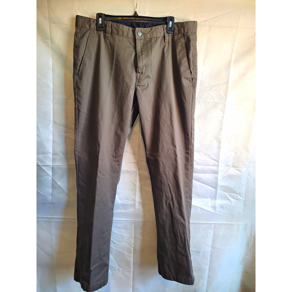 Volcom Men's Gray Twill Chino Pants 36W Slim Fit Tapered Leg Logo